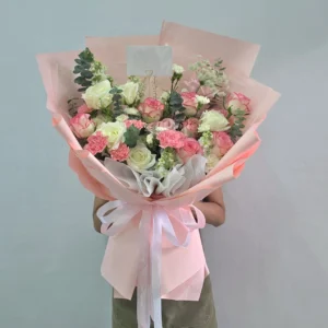 R110  ช่อดอกไม้ขนาดใหญ่จัดโทนขาวชมพู