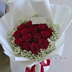 R075 กุหลาบแดงนอก15 ดอกแซมยิปซี่